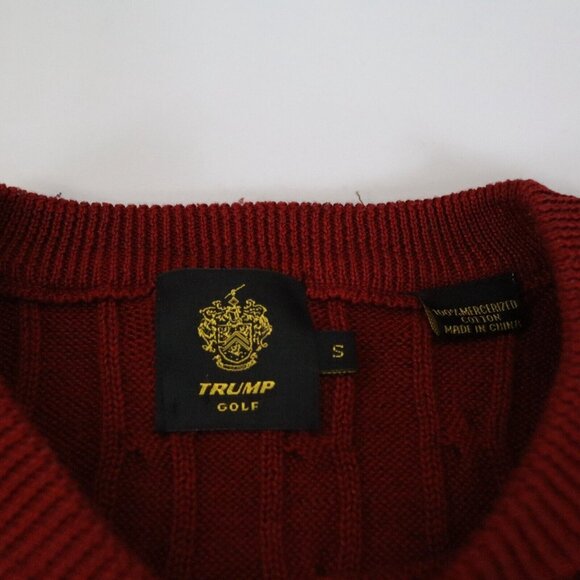 Trump Golf Sweater Mens S Red Cable Knit Pullover Crew Neck Mercerized Cotton - Picture 2 of 6